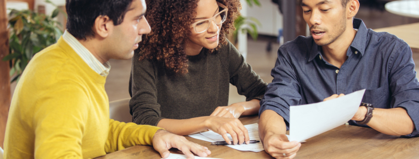 professional tenants signing rental agreement with landlord